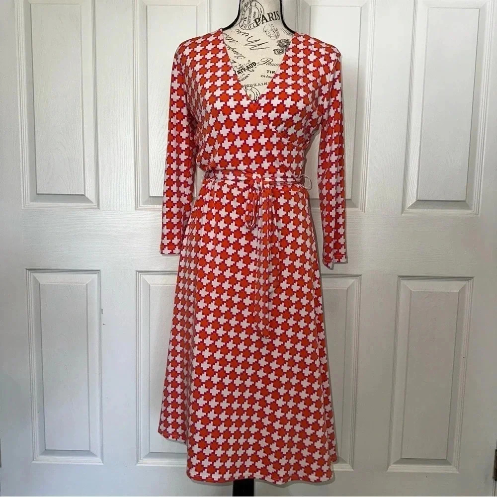 Leota Geometric Tie Waist Dress Multicolor Size Small